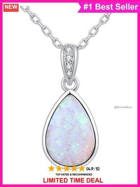 Created Opal Pendant Necklace 18K White Gold Plated Brass Bezel Women Jewelry